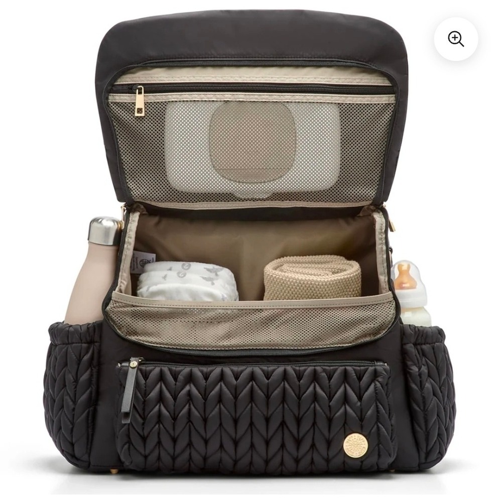 HAPP Levy Backpack Black Quilted Nylon Diaper Bag with Changing Pad - Picture 3 of 8